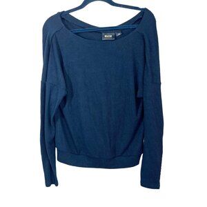 Anthropologie Maeve Kasi Navy Ribbed Off the Shoulder Long Sleeve Top Size XS